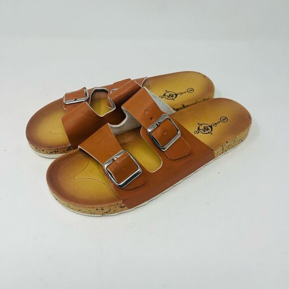 Sole Mates Slide Sandals Adjustable Double Buckle Slip-on Camel Tan Womens Sz 9 - Picture 1 of 7